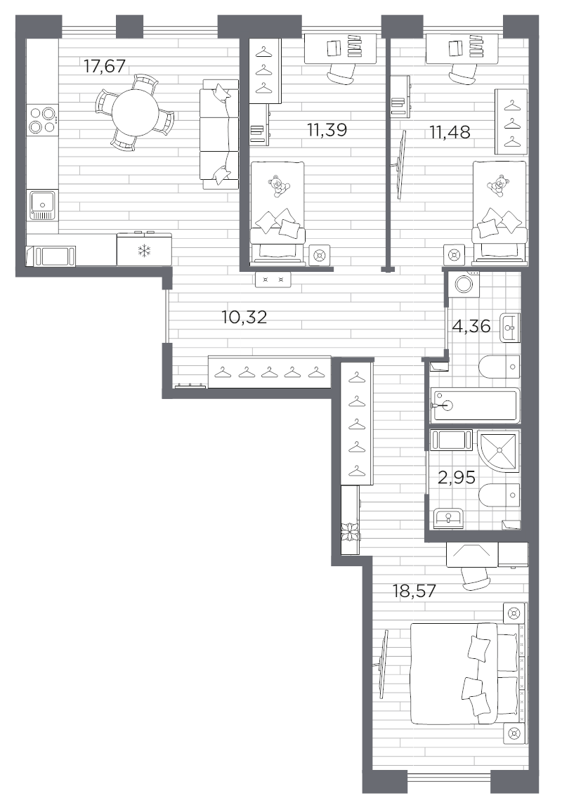 4 ккв (Евро) 76,7 м²
