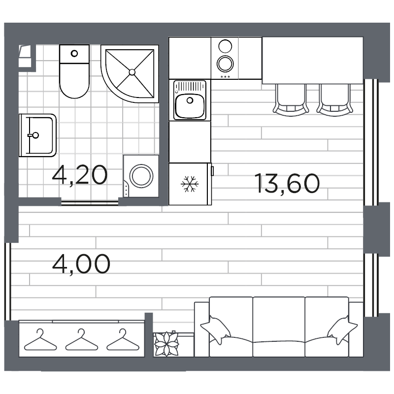 Студия 21,8 м²