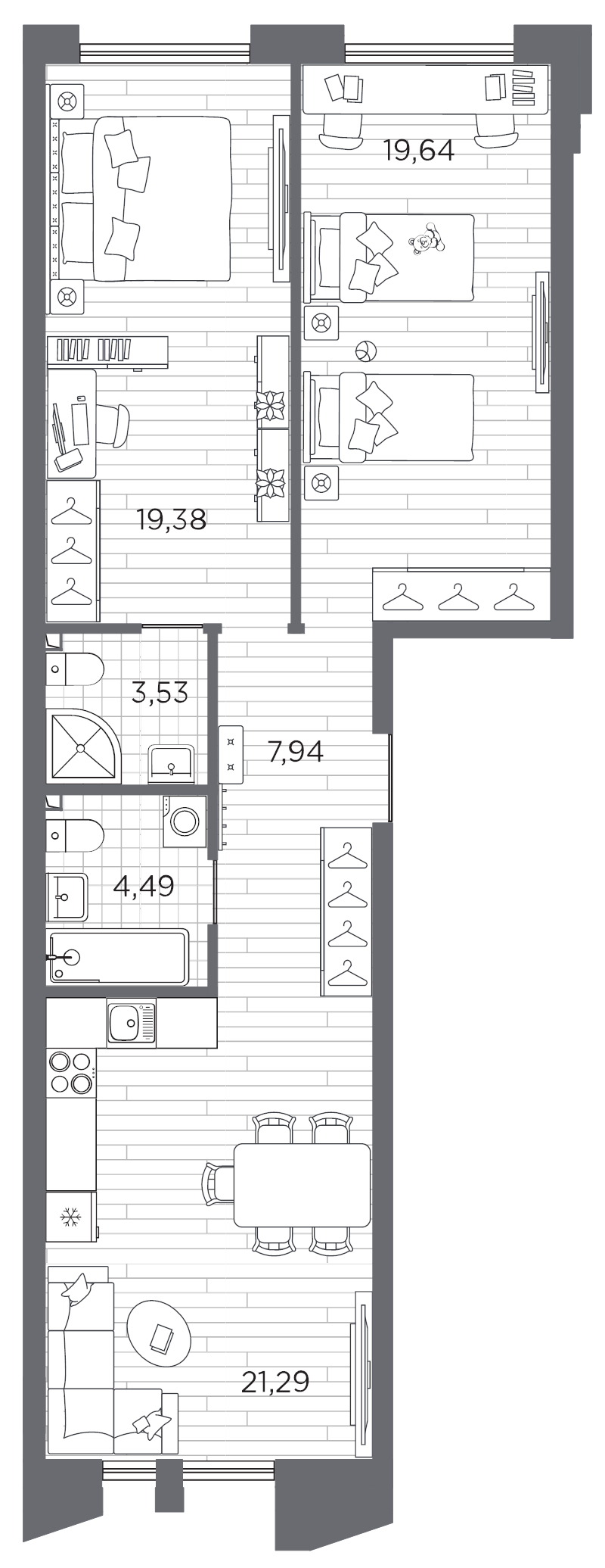 3 ккв (Евро) 76,3 м²