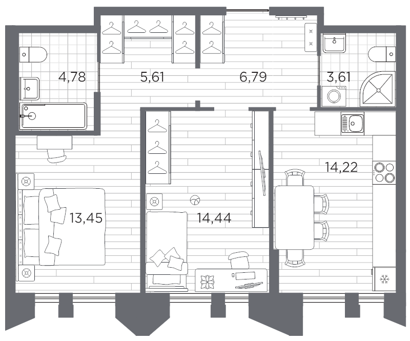 2 ккв 62,9 м²