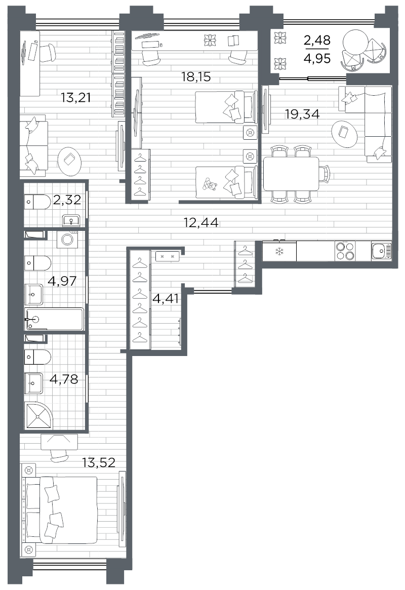 4 ккв (Евро) 95,6 м²