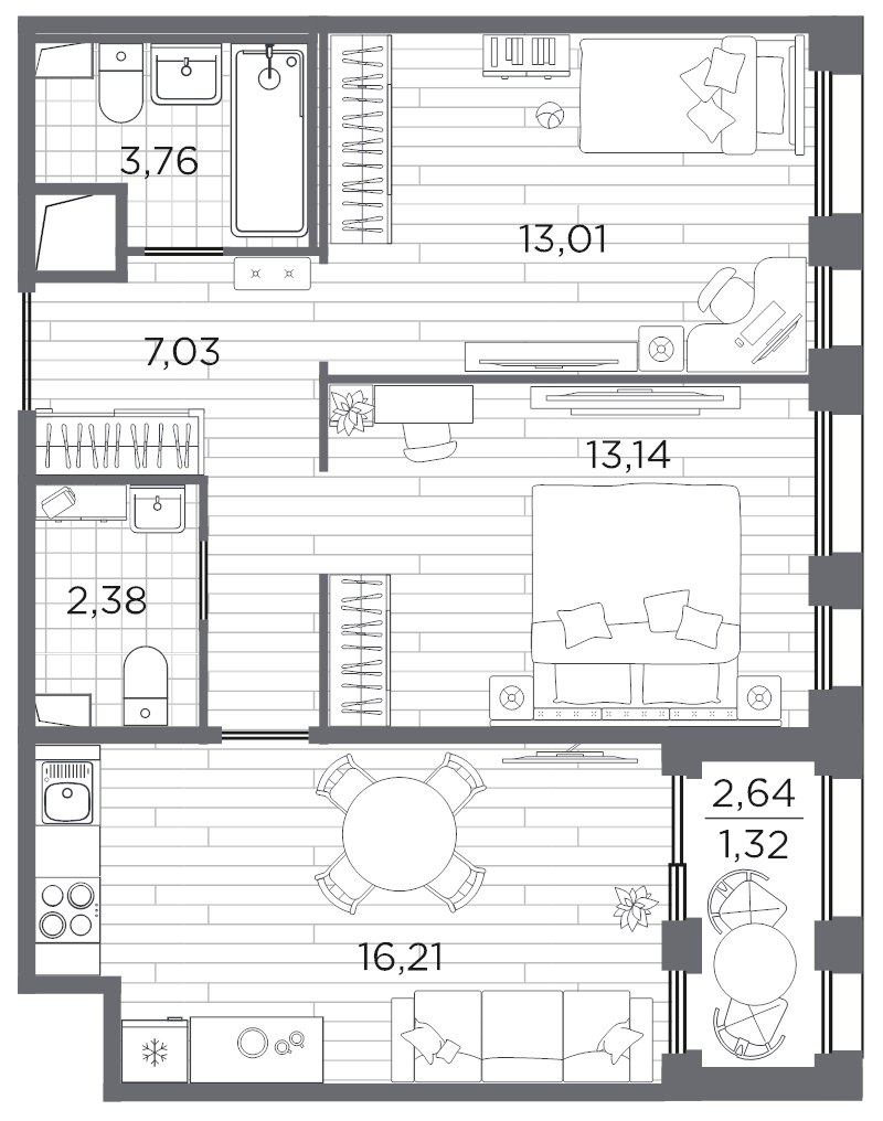 3 ккв (Евро) 57,5 м²