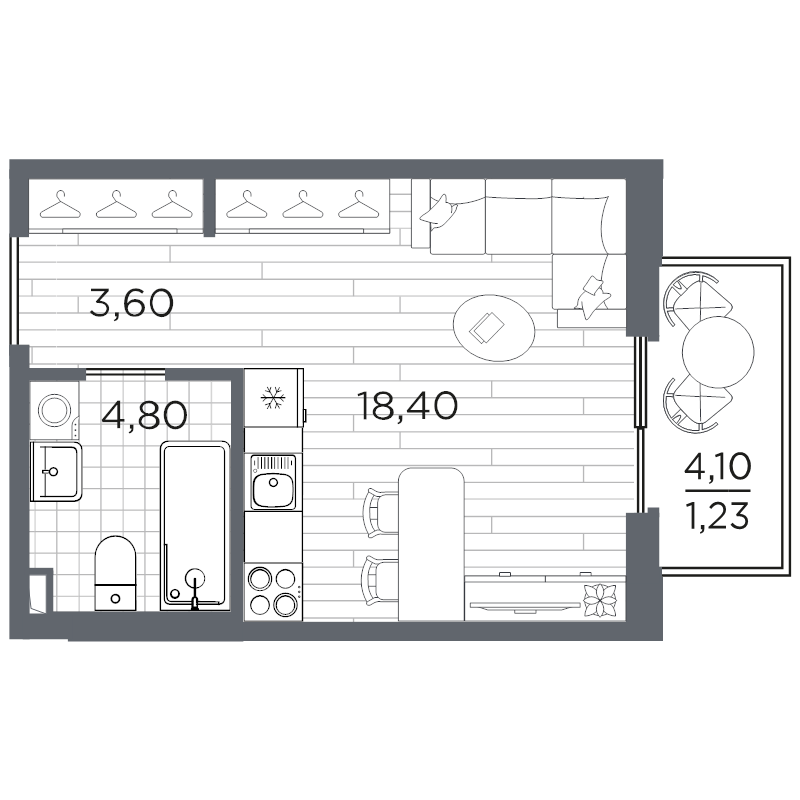 Студия 28 м²