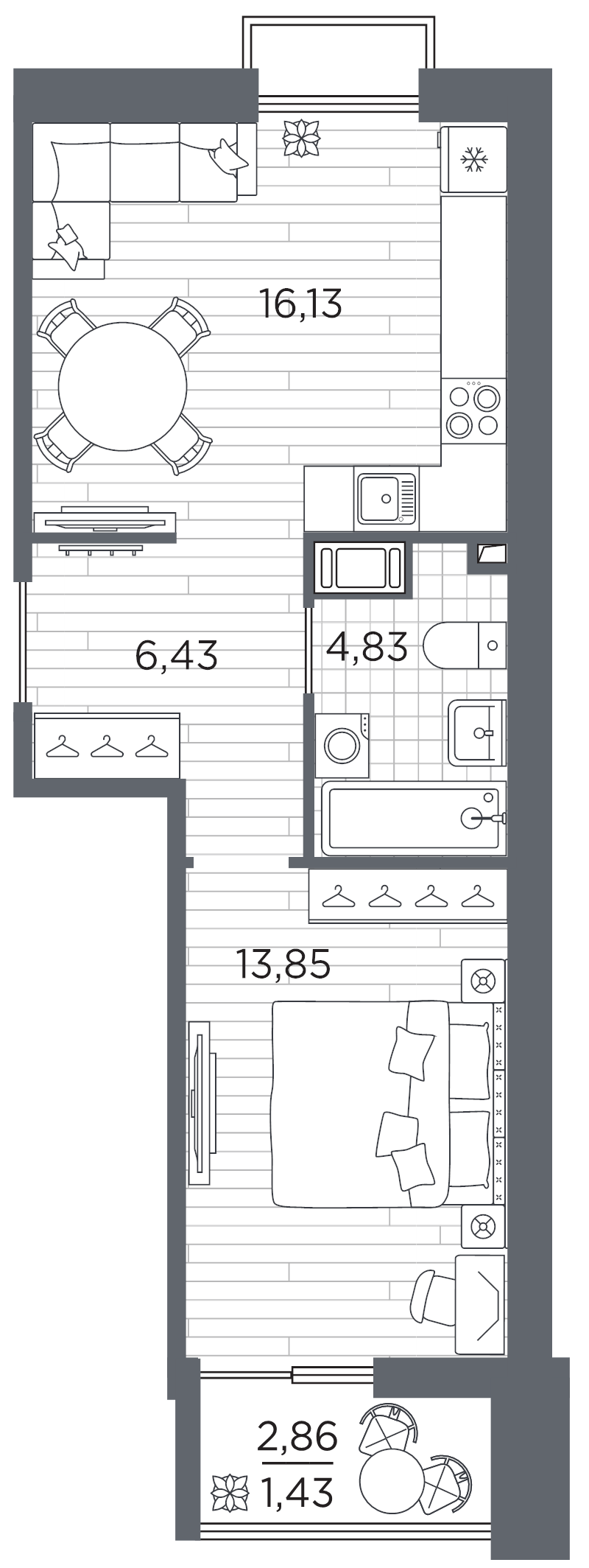 2 ккв (Евро) 42,7 м²
