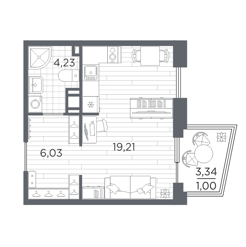 Студия 30,5 м²