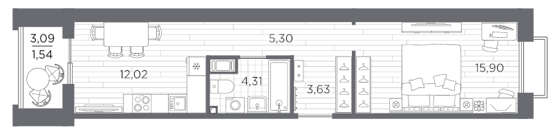 1 ккв 42,7 м²