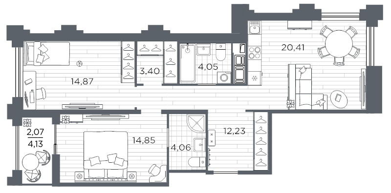 3 ккв (Евро) 75,9 м²