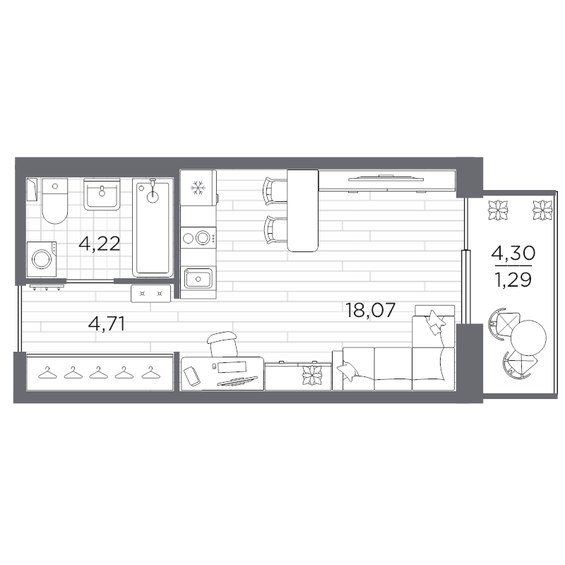 Студия 28,3 м²