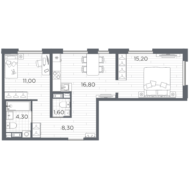 3 ккв (Евро) 58,2 м²