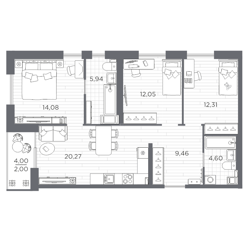 4 ккв (Евро) 80,7 м²
