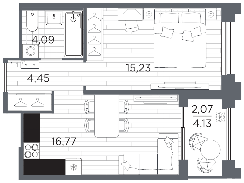 2 ккв (Евро) 42,6 м²