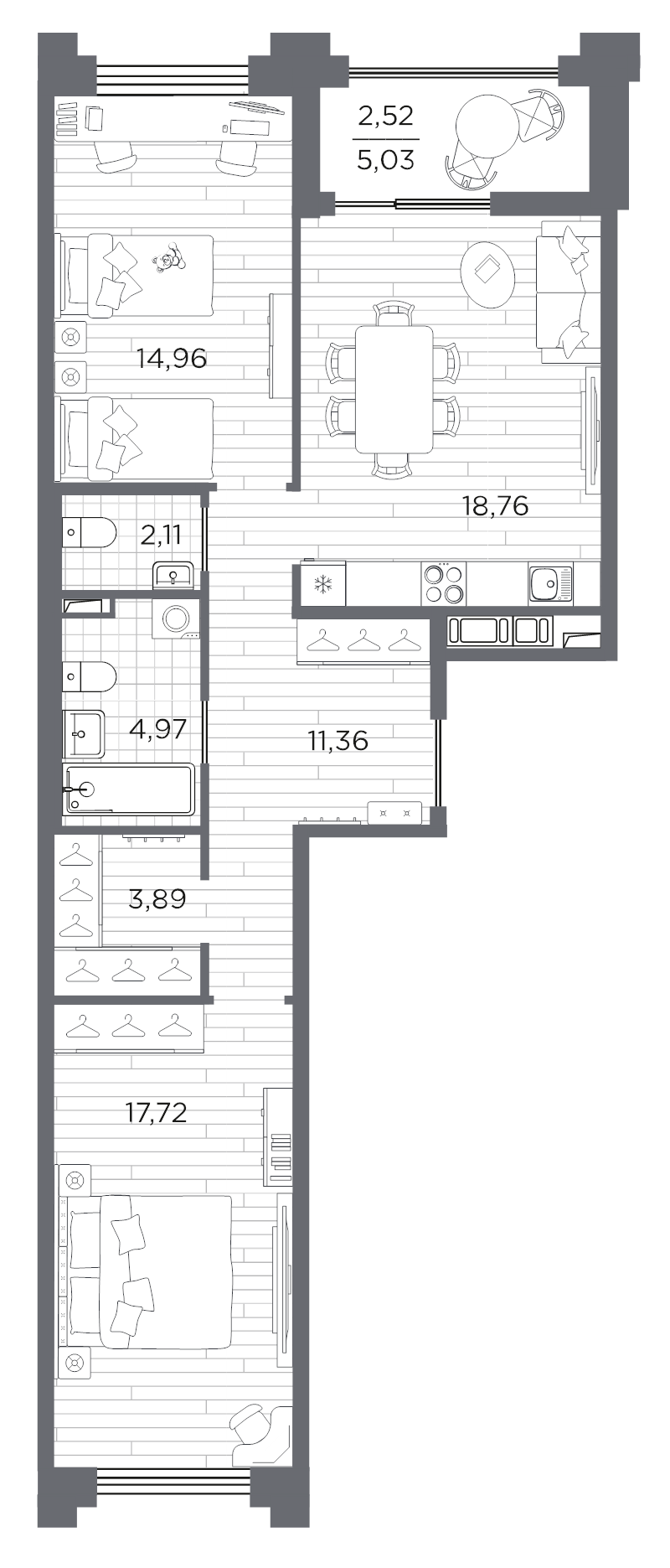 3 ккв (Евро) 76,3 м²