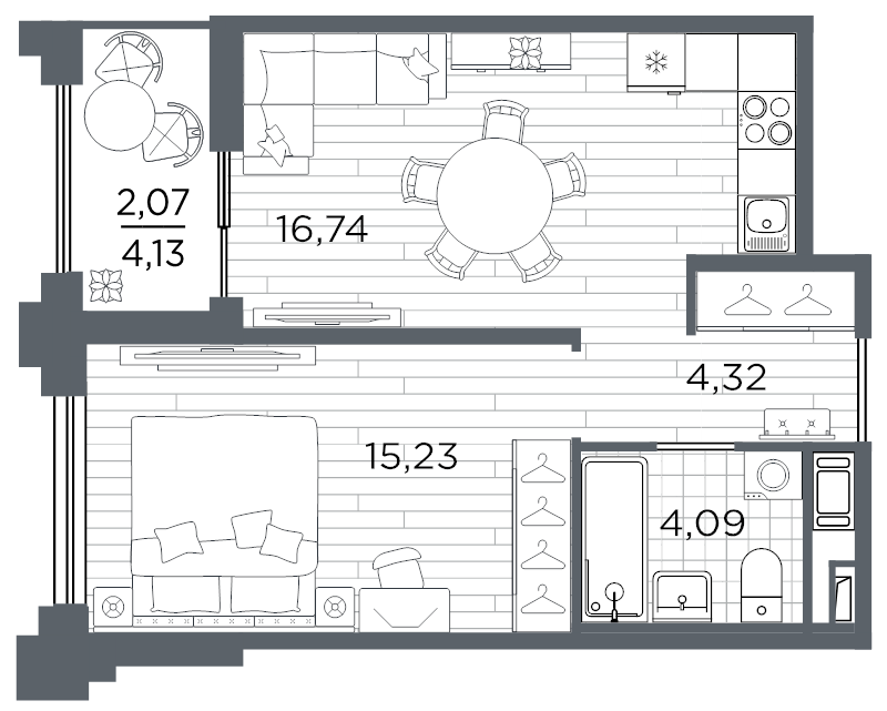 2 ккв (Евро) 42,5 м²