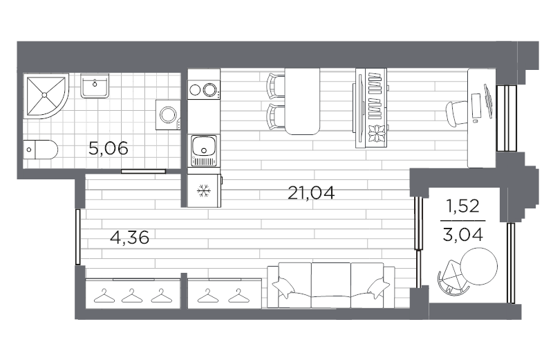 Студия 32 м²