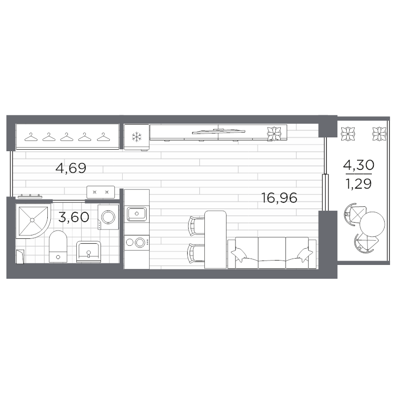 Студия 26,5 м²