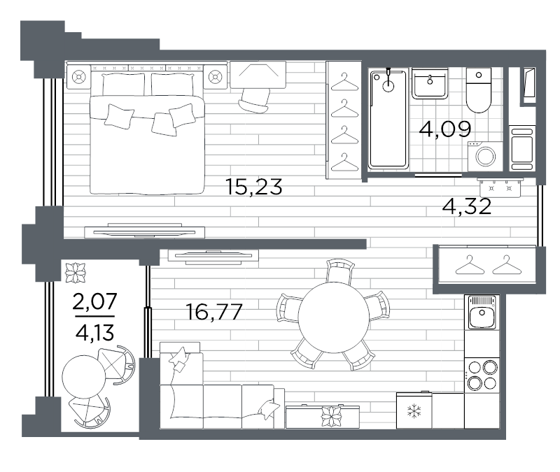 2 ккв (Евро) 42,5 м²