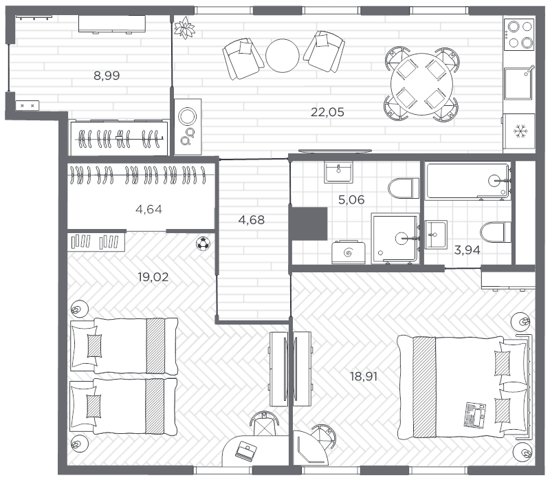 3 ккв (Евро) 87,3 м²