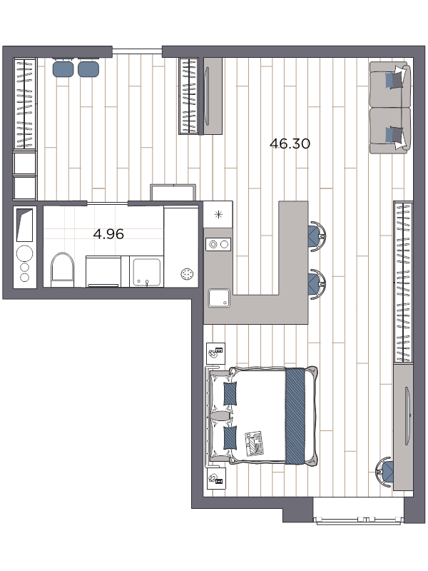 Студия 51,3 м²