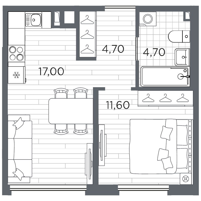 2 ккв (Евро) 38 м²
