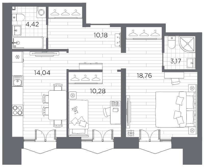 2 ккв 60,9 м²