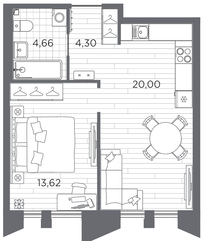 2 ккв (Евро) 42,6 м²