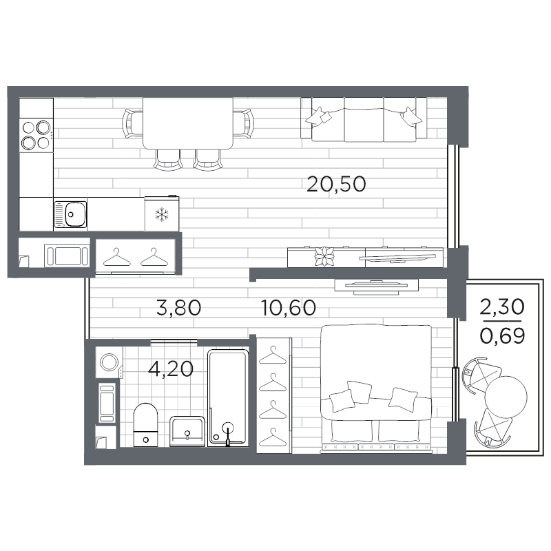 2 ккв (Евро) 39,8 м²