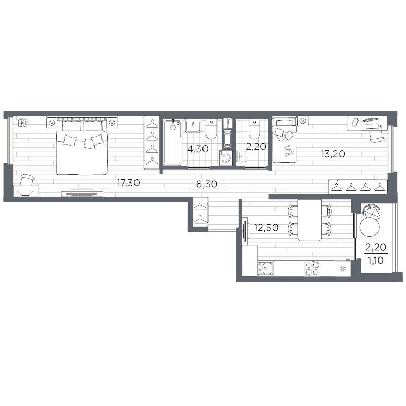 2 ккв 56,9 м²