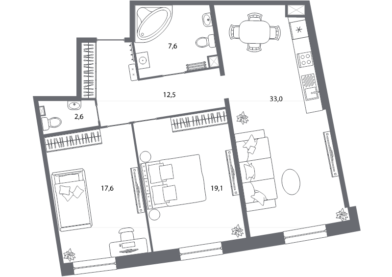 3 ккв (Евро) 92,4 м²