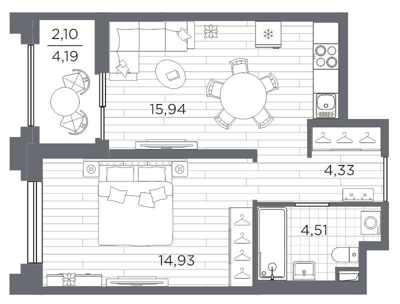 2 ккв (Евро) 41,8 м²