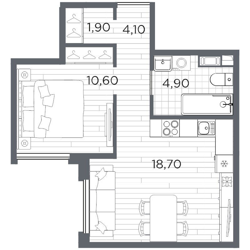 2 ккв (Евро) 41,2 м²