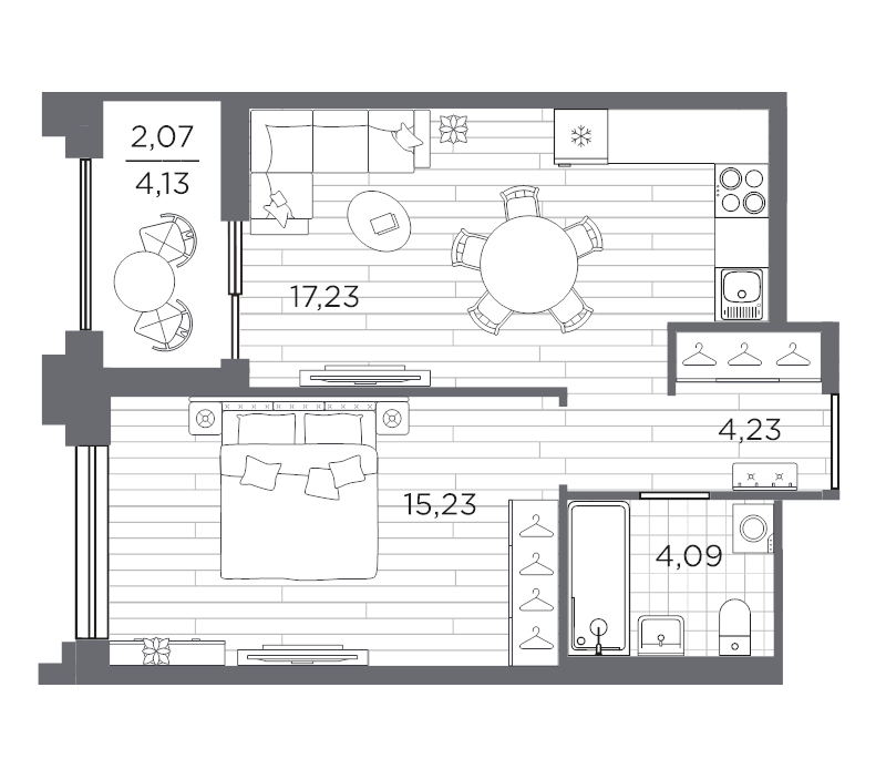 2 ккв (Евро) 42,9 м²