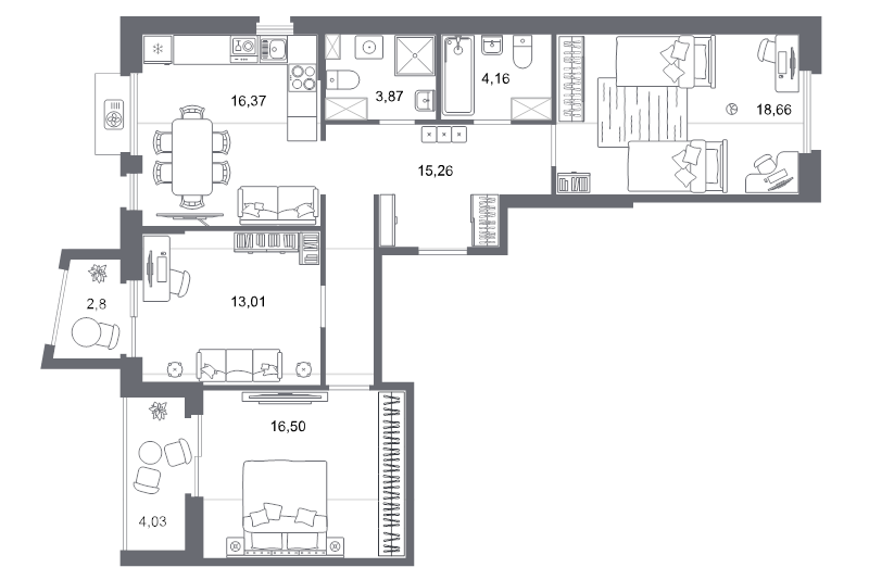 4 ккв (Евро) 90,3 м²