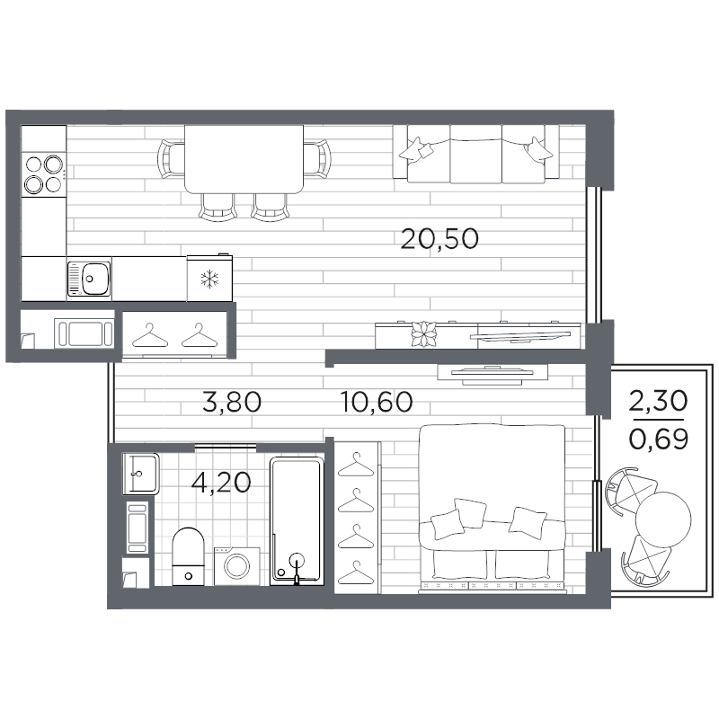 2 ккв (Евро) 39,8 м²