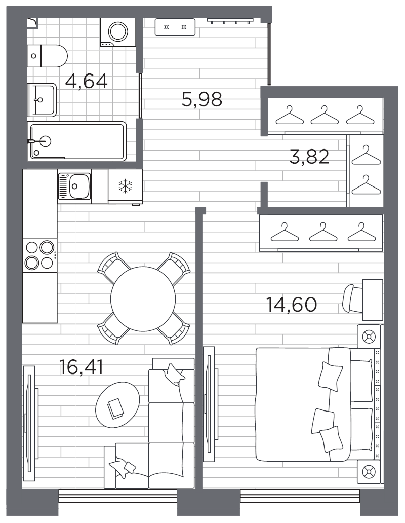 2 ккв (Евро) 45,5 м²