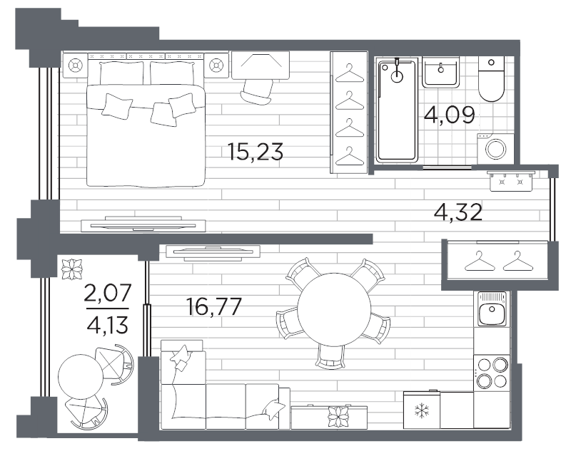 2 ккв (Евро) 42,5 м²