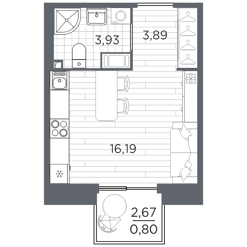 Студия 24,8 м²