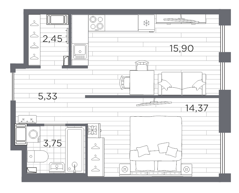 2 ккв (Евро) 41,8 м²