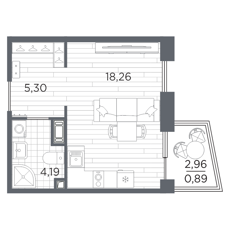 Студия 28,6 м²