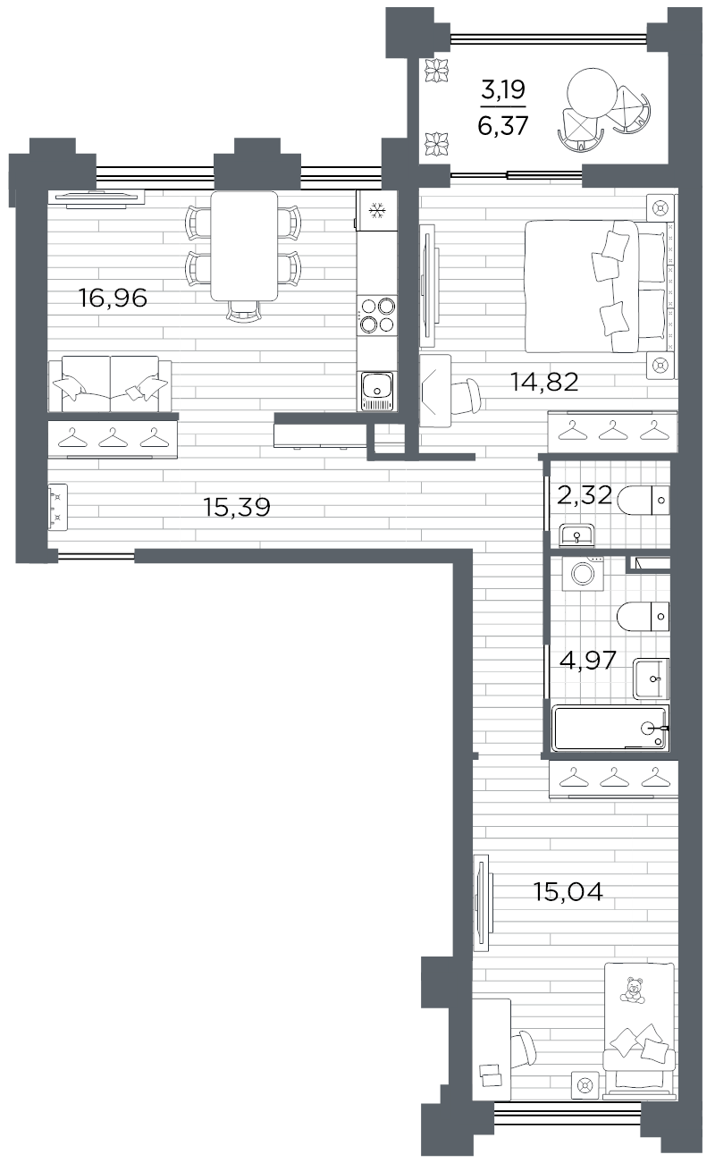 3 ккв (Евро) 72,7 м²