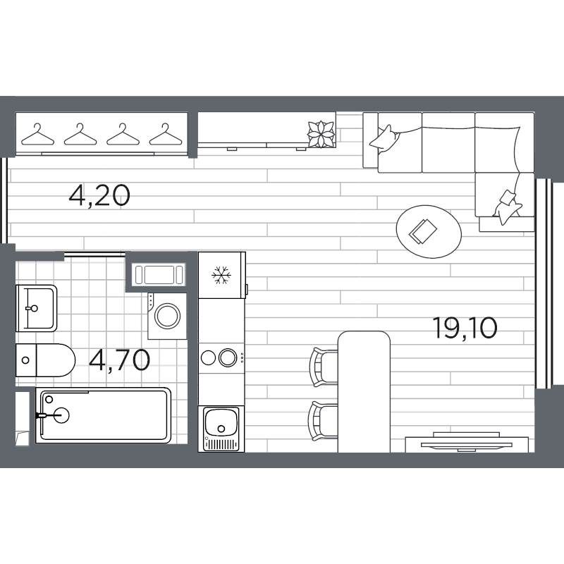 Студия 28 м²