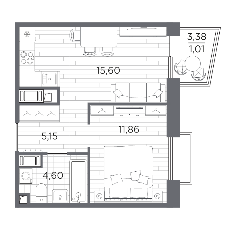 2 ккв (Евро) 38,2 м²