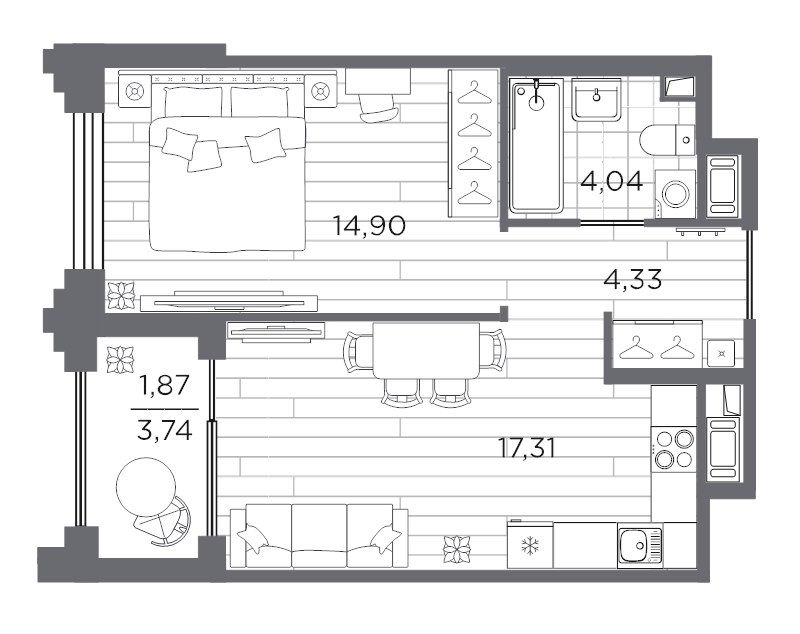 2 ккв (Евро) 42,5 м²