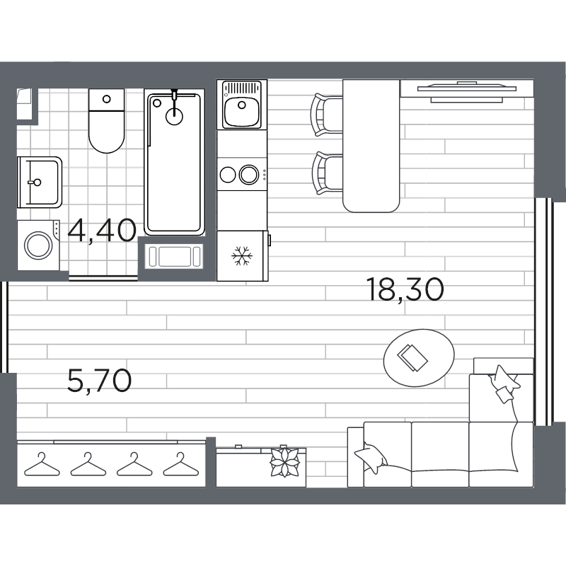 Студия 28,4 м²