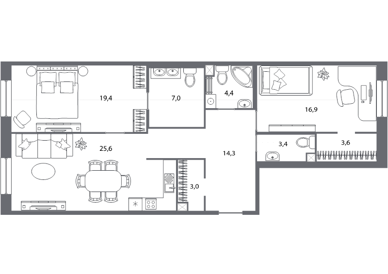 3 ккв (Евро) 97,6 м²