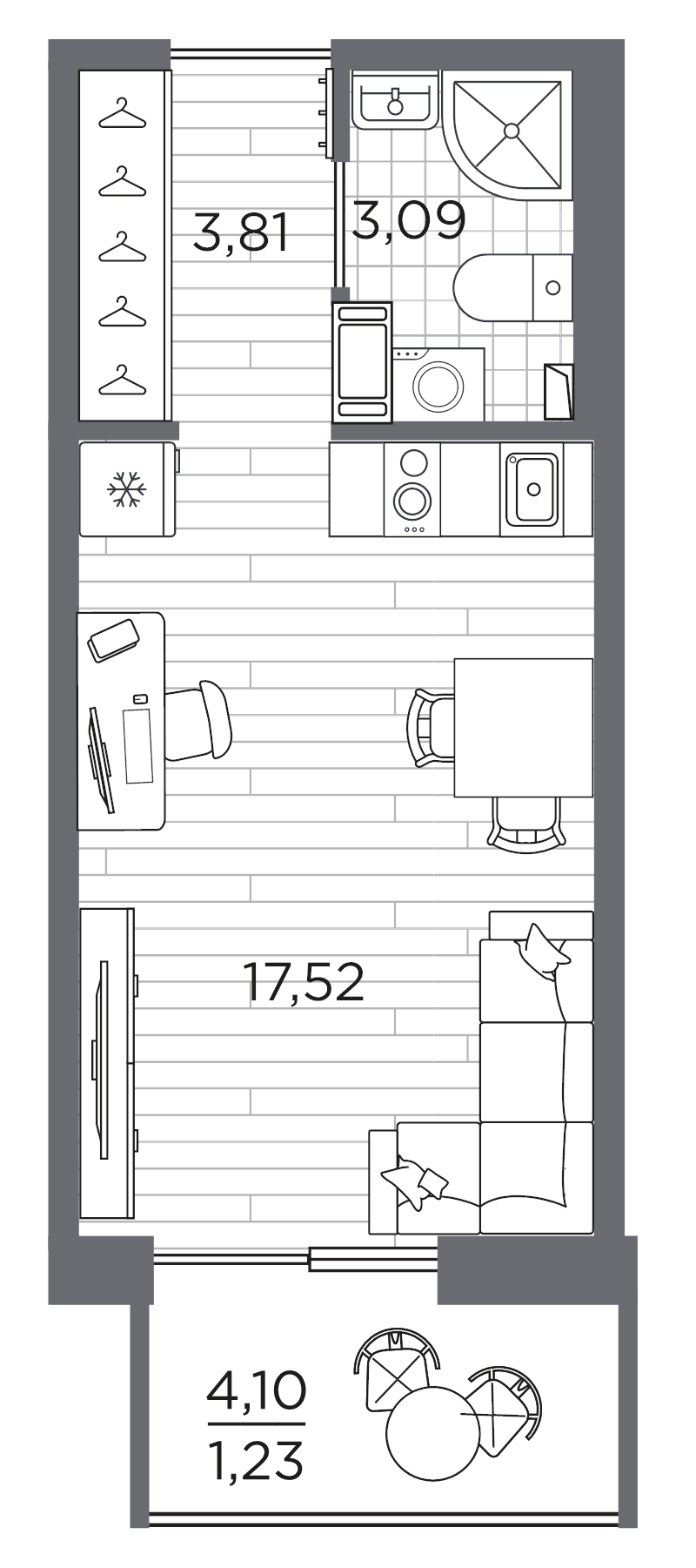 Студия 25,7 м²