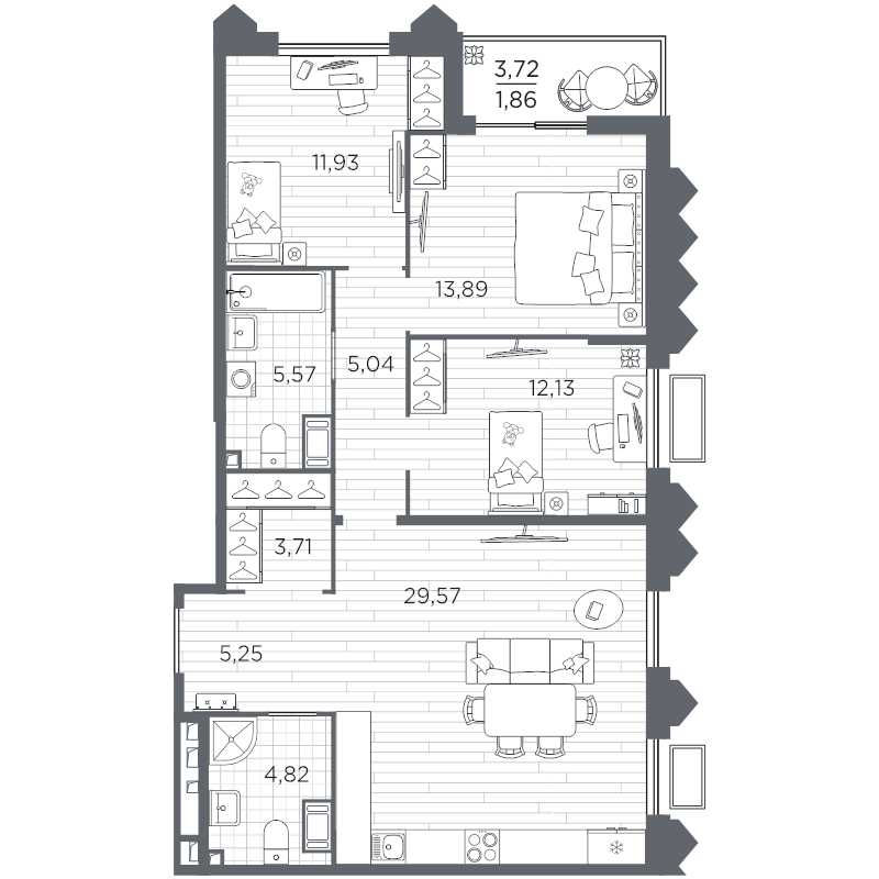 4 ккв (Евро) 93,8 м²