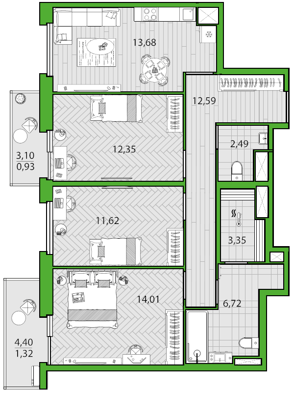 3 ккв 77,7 м²