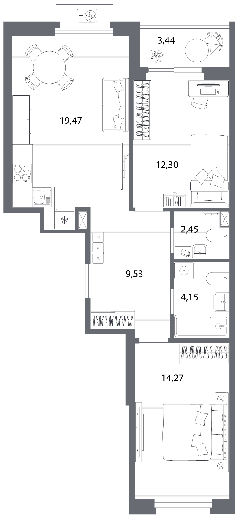 3 ккв (Евро) 63,3 м²