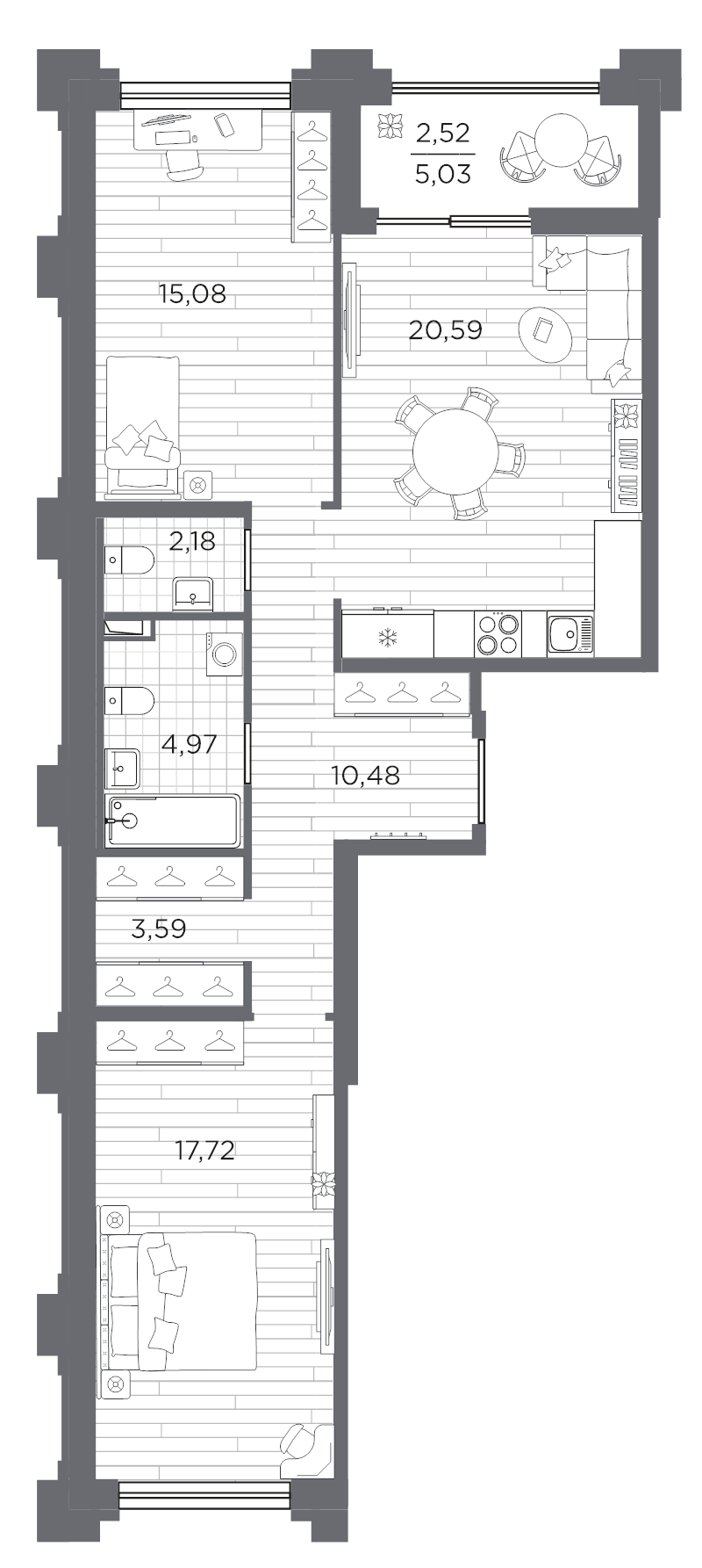 3 ккв (Евро) 77,1 м²