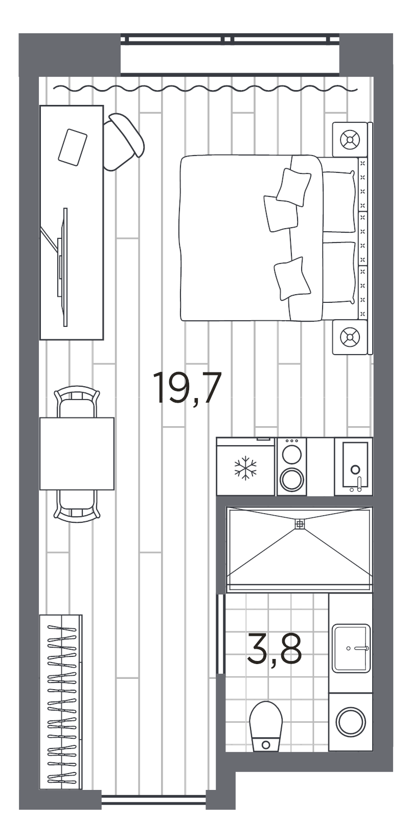 Студия 23,5 м²